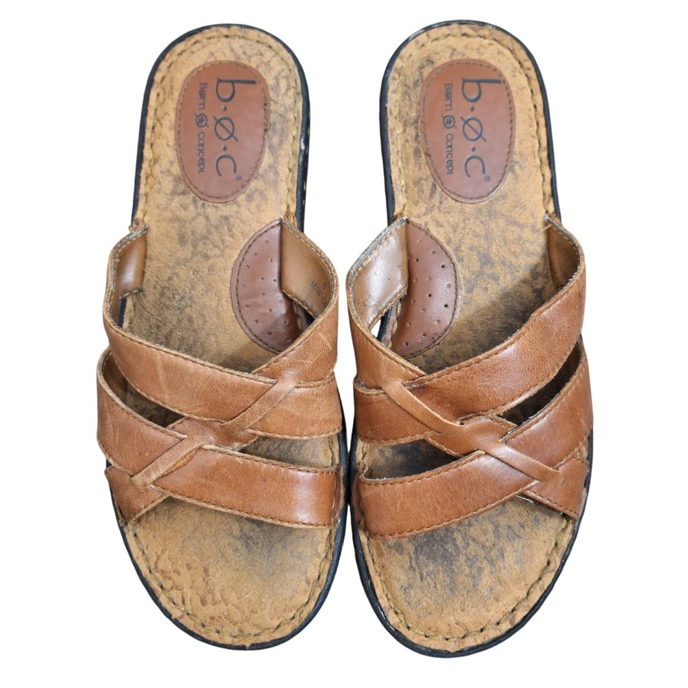 BOC Born Concept Women's Tan Brown Leather Strappy Slide Sandals C68741 Size 6 M